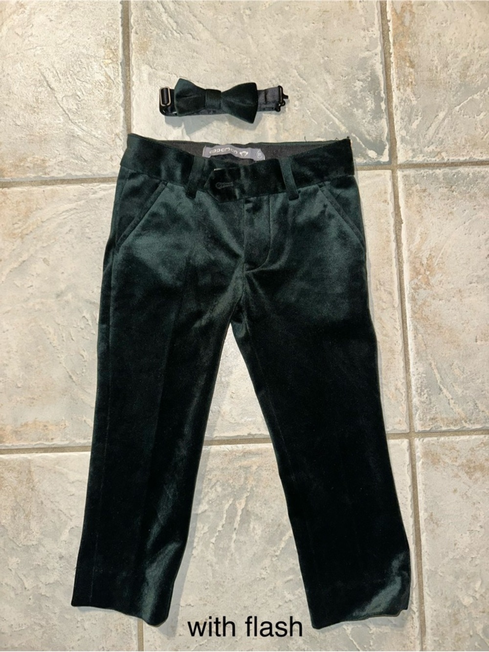 Appaman Green Velvet Pants + Matching Bow Tie Set